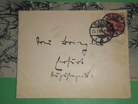 1904年7月25日德国美因茨(MAINZ）  寄出实寄封   
  【DEUTSCHES REICH德意志帝国10马克邮票一张】