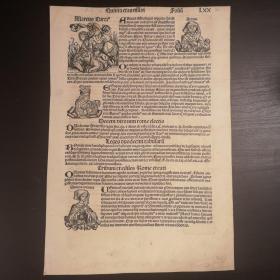 1493 World Chronicle or Nuremberg Chronicle No.70 珍稀摇篮本《纽伦堡编年史》又名《世界编年史》，最著名的摇篮本之一！丢勒及其老师超级珍贵原版木刻版画！非常珍贵！超大开本！ 拉丁文版