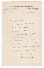 英国首相 牛津大学校长 哈罗德·麦克米伦 Harold Macmillan 1947年亲笔信