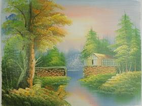 纯手绘油画 风景图 山水画 乡村小墅