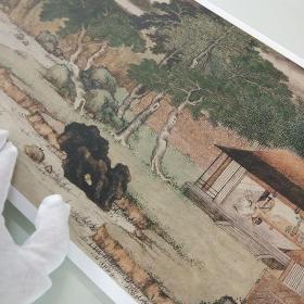 明仇英国画真迹携琴访友图书画高清微喷仿古复制山水横幅装饰画