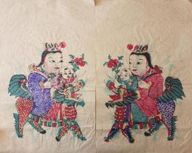 稀见南通工艺美术研究所藏品*七八十年代南通木版年画版画*麒麟送子之二麻纸