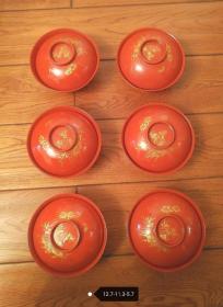 日本精美漆器 食具 吸物椀（木胎） 6客套 中古品