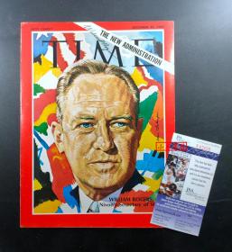 ”尼克松时期美国国务卿“ 威廉·皮尔斯·罗杰斯 签名周刊杂志封面 由三大签名鉴定公司之一JSA提供鉴定