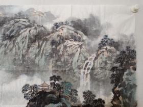 保真书画，刘学思四尺整纸山水画《云江图》一幅，刘学思，中国书法家协会理事、中国美术家协会会员、清美珑琥艺术馆馆长。自幼随父刘炳森先生，画得到董寿平、白雪石、田世光等名师指教。