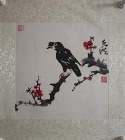 张克洪国画花鸟小品——喜鹊登梅