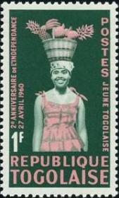 念椿萱-多哥邮票 341 1962年 独立2年 6-1 妇女 1法郎全新