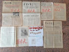 AB15、亦章亦报--新北大、北京大学文化革命委员会，1967年4月18日，规格8开8版，大公报4开4版66.8.24、解放军报69.10.6、辽宁日报+农民版+沈阳晚报、历书一张、章16枚。规格45*56mm.9品。