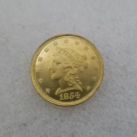 绝版新化美国1854年D版1/2金币银元银圆外贸收藏