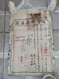 民国廿四年(1935)年河北定县买卖田房草契，有县政府印章，印花税票，28.5*43CM