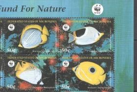 密克罗尼西亚 1997年 野生动物基金会 WWF 珊瑚鱼 4全新 联票