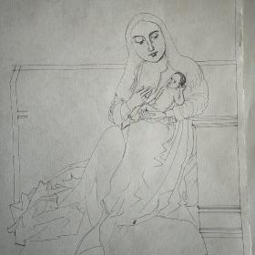 原版素描画【模特艾林，玛森】《西班牙》莱蒙德，马拉左。