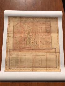 古地图1752 北京最早带经纬线的地图 清 佚名。纸本大小67.02*71.15厘米，宣纸原色仿真。微喷
