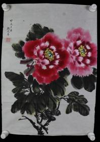 开国少校、老革命家 李盾题、夫人魏建蓉画 甲戌年（1994） 水墨设色作品《富贵满堂》一件（纸本软片，画心约2.8平尺，钤印：魏建蓉印）HXTX323725