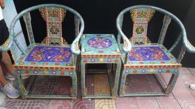珍藏掐丝景泰蓝圈椅一套，，高96厘米，宽74厘米