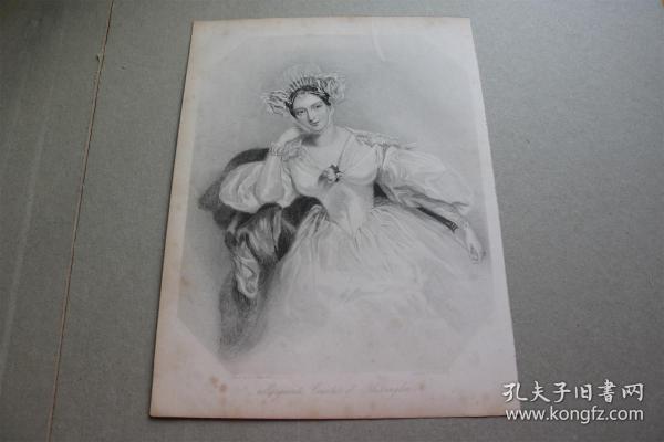 【百元包邮】《玛格丽特，布莱辛顿伯爵夫人》（marguerite，countess of blessington） 1840年代  钢版画 纸张尺寸约27.3×20.3厘米（货号202030）