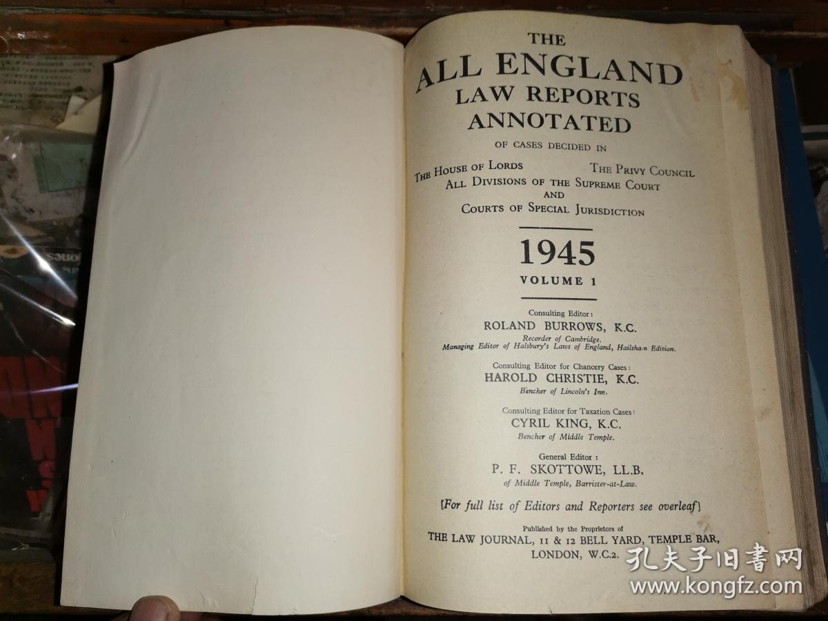 THE ALL ENGLAND LAW REPORTA ANNOTATED              全英法律报告1945年第1卷注释