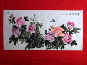 书画11373，【陈玉英】有款花鸟画，牡丹蝴蝶