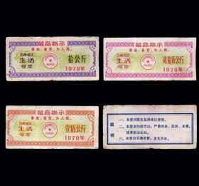 **语录票：山东昌潍地区1970年《煤票》全套三枚：成套品种稀少