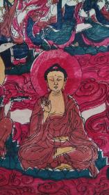 清代木刻套色版画《西方三圣，十三佛》佛教版画，裱背钤善光寺如来堂印记，老装裱