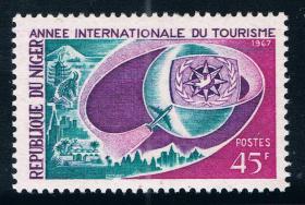 尼日尔 1967年 国际旅游年 飞机和 各国名胜剪影（吴哥窟，富士山等） 1全新 雕刻版