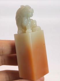 收藏级老性结晶芙蓉地三彩精工兽钮