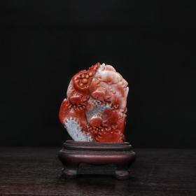 寿山石 芙蓉石 朱砂红 热带鱼 镂空精雕 色泽质地精美
