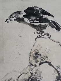 保真书画，天津美院画家夏颖《雄鹰图》，纸本镜心，尺寸131×67cm。