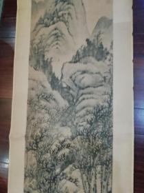 清代著名画家汪庚山水画：尺寸：142x38cm原装老裱包老保真