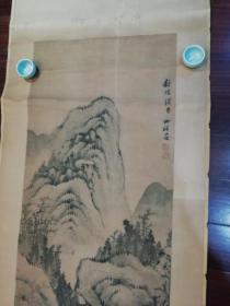 清代著名画家汪庚山水画：尺寸：142x38cm原装老裱包老保真