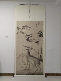 八大山人《双鹿图》巨幅宣纸复制品，已装裱，效果极佳，下真迹一等，画心尺寸180＊90cm，整体尺寸二米多，视觉效果极为震撼。