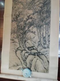 清代著名画家汪庚山水画：尺寸：142x38cm原装老裱包老保真