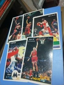 NBA 球星卡片（  凯菲  坎普  库科奇  奥拉朱旺 卡尔·马龙等5张合售）