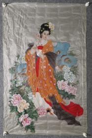 王美芳工笔，前辈珍品，王美芳*杨贵妃！现代著名画家，尤善人物画，作品被多家博物馆收藏。绢本，欢迎捡漏！