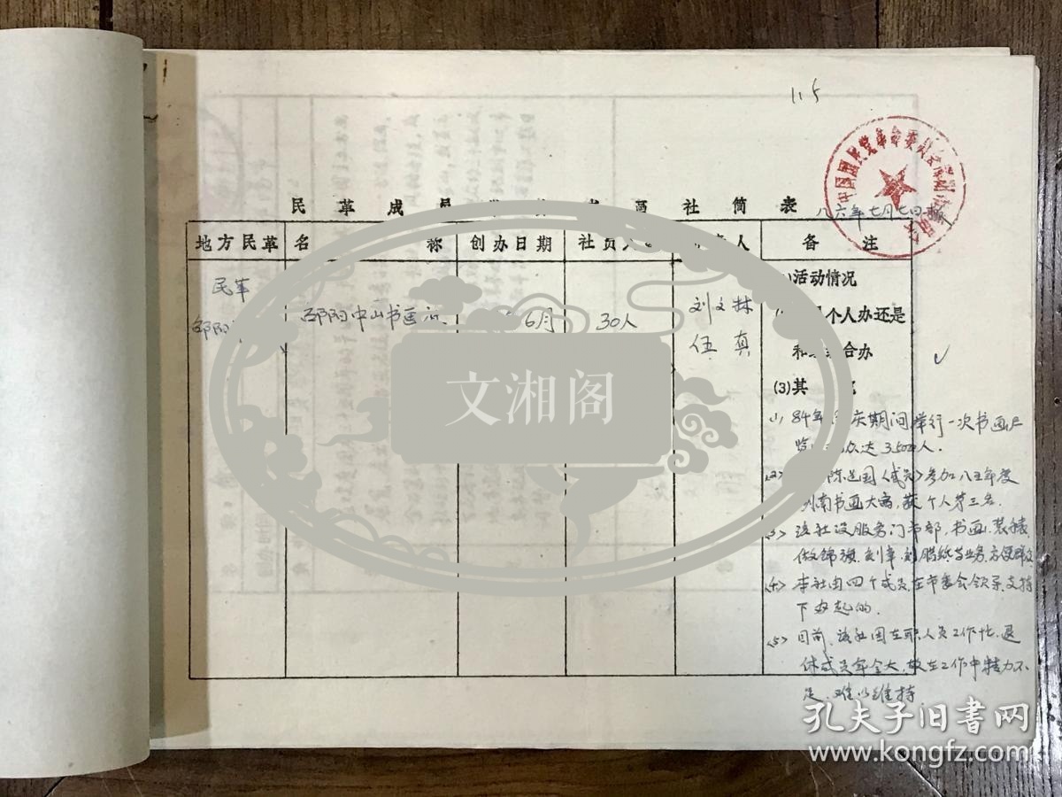 有关“民革成员举办书画简表”及申请成立“湘乡市中山书画社”等资料约20页