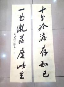 著名书法家--王泽中书法对联《十分冷淡存知己 一曲微茫度此生》纸本软片、保真、