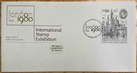 英国邮票 1980年 伦敦世界邮展 伦敦建筑 1全首日封实寄FDC-H-06