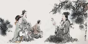 中美协会员【取自本人，终身保真】【李殿光】中国美术家协会会员，天津美术家协会理事,天津美术家协会漫画专业委员会副秘书长。四尺整张人物精品画《赏诗论道》(136cm×68cm)