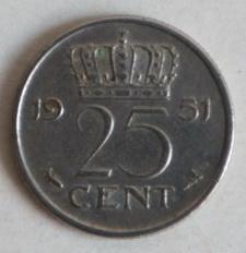 荷兰硬币 1951年25分镍币硬币