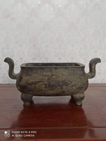 古玩收藏  铜器  铜香炉  尺寸长宽:19/10/8.5厘米 重量3.4斤