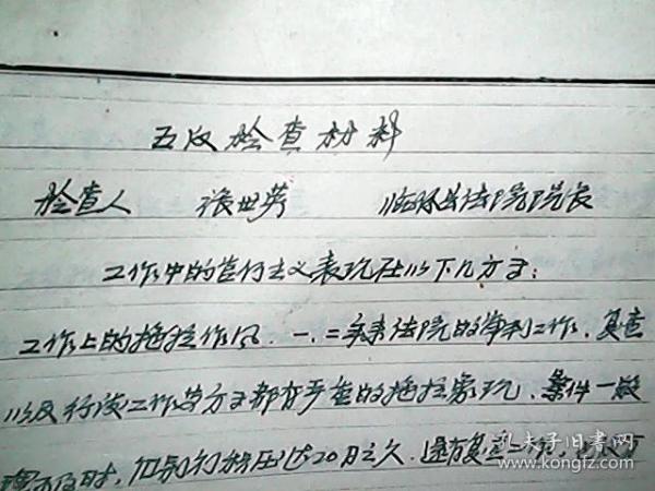 （1963年）临汾县人民法院张世芳：五反检查材料、经济分析