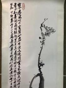 1987年四川合江人《王贞祥书画立轴》纸本，80年代裱头，画心略有折痕，画心尺寸105/32.5公分。
【王贞祥】1914-2002 四川合江人，又名桢祥（1914-2002），1942年国立杭州艺专毕业。1992年起重庆文史馆官员，著名国画家。