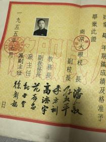 南京大学物理系教授的南京大学毕业证书（亲笔签名）