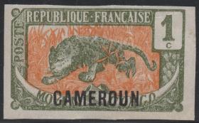 法属喀麦隆邮票，1924-30年中央刚果野生动物豹子邮票加盖，印样