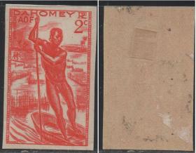 达荷美邮票，1941年非洲原住民生活，划船，雕刻版，印样