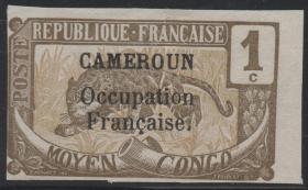 法属喀麦隆邮票，1924-30年中央刚果野生动物豹子邮票加盖 ，印样
