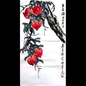 西安美术学院，北京画院，中国画协会会员郭*晓*峰《多寿图》   H1498