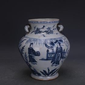 ★特价秒杀1380★精品瓷器■【★★元青花剥皮釉手绘人物故事纹双耳罐