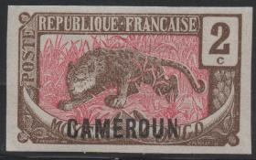 法属喀麦隆邮票，1924-30年中央刚果野生动物豹子邮票加盖， 印样