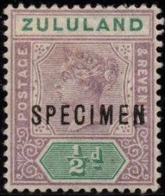 英联邦邮票，英属祖鲁群岛1894年维多利亚女王，样票，C